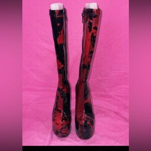 Demonia Red and Black Over the Knee Boots